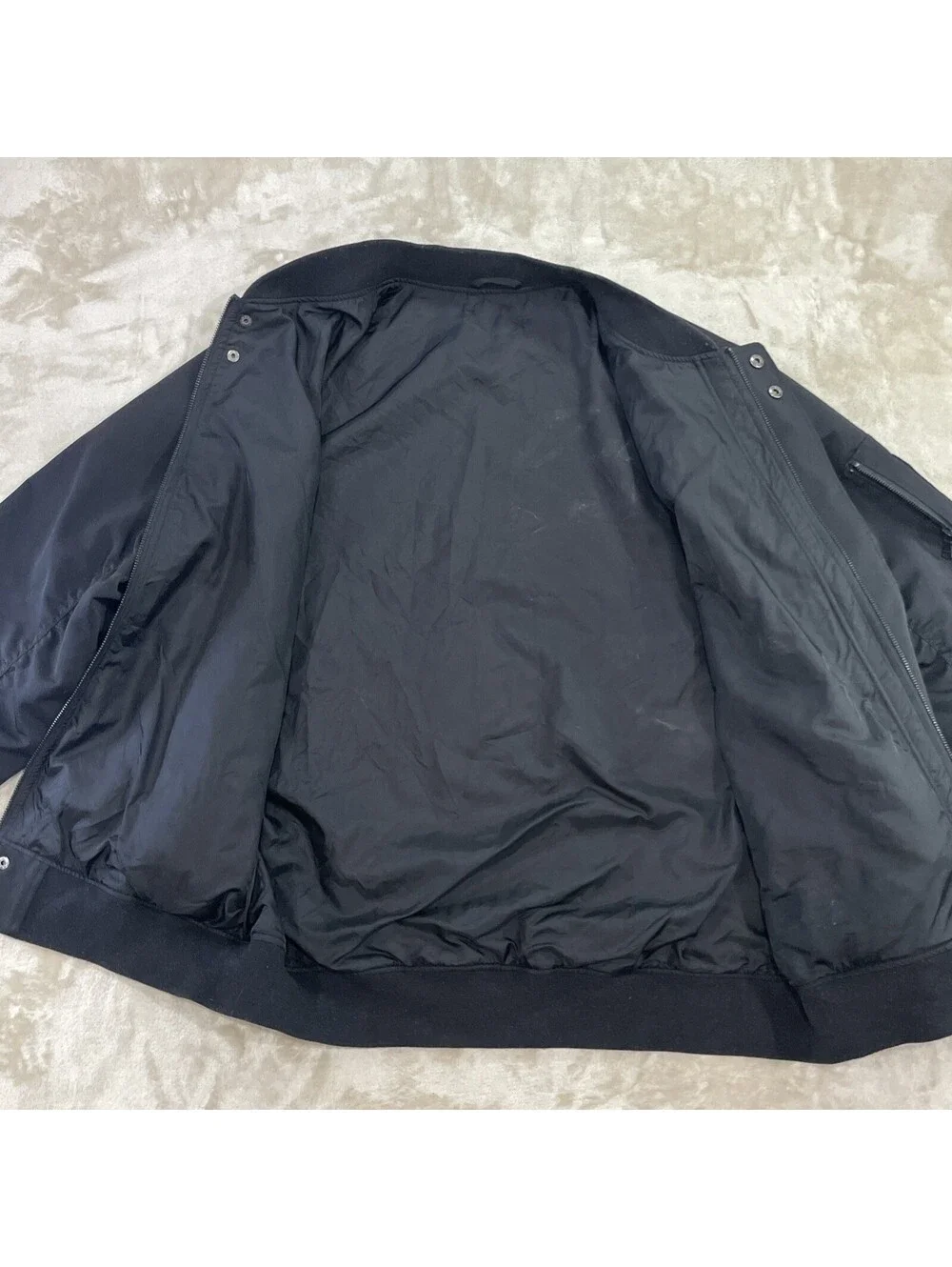 Saint Morta Full-Zip & Snap Black Bomber Jacket Gothic Logo Mens Size L *FLAW*